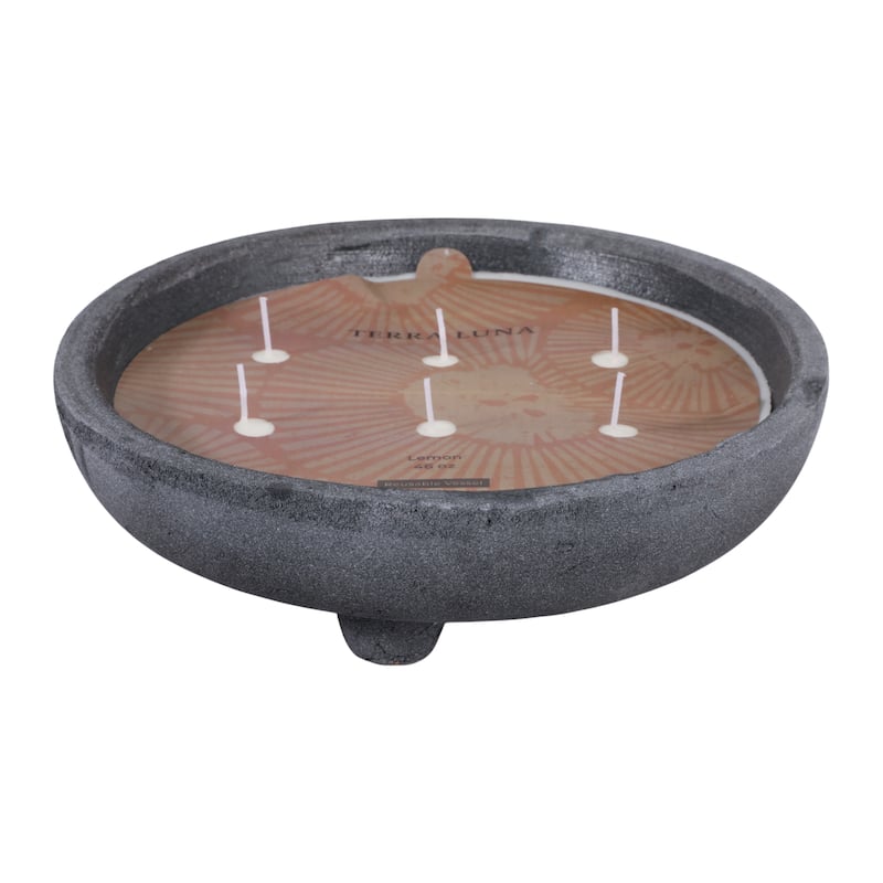 Round Distressed Ceramic Lemon Scented Candle - 12" - 11.75"