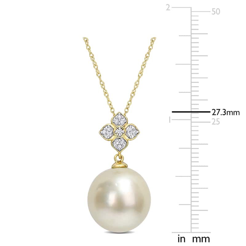 Miadora White South Sea Cultured Pearl and Diamond Accent Pendant in 10k Yellow Gold (13-13.5mm)