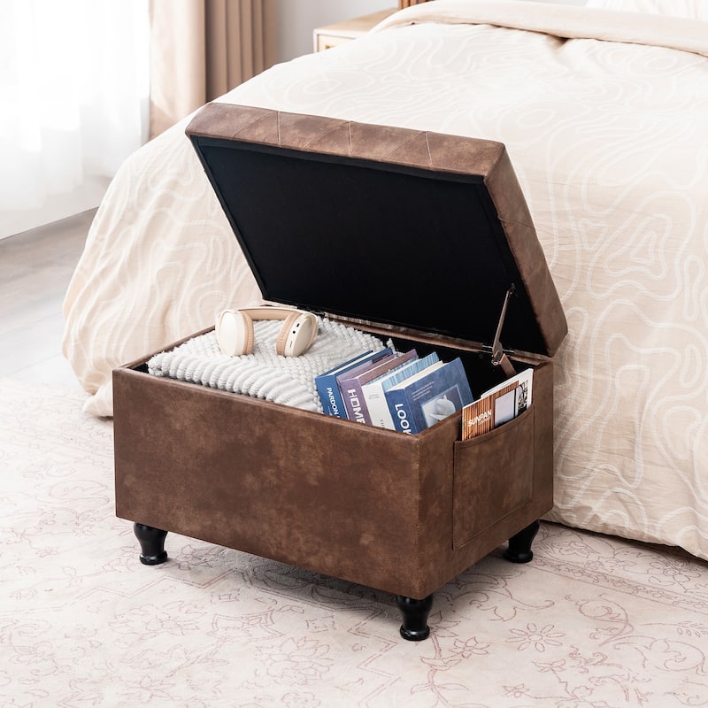 Adeco Linen Fabric Storage Ottoman for Living Room Bedroom