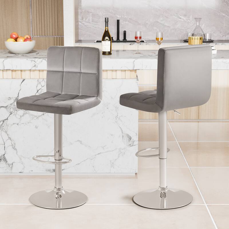 Furniwell Bar Stools Velvet Height Adjustable Swivel Counter Stools with Back - N/A - Grey