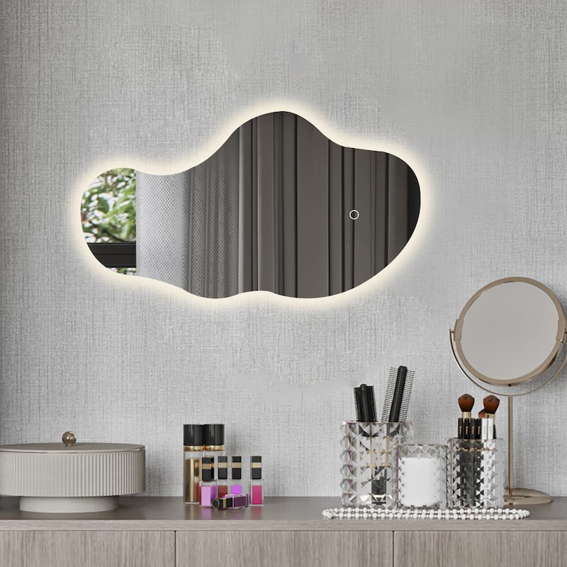 Asymmetrical LED Decorative Bathroom Vanity Wall Mirror - White - 20x36