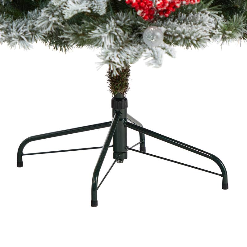 6’ Pre-Lit Flocked Artificial Christmas Tree, Warm Clear LED Lights - 6 Foot