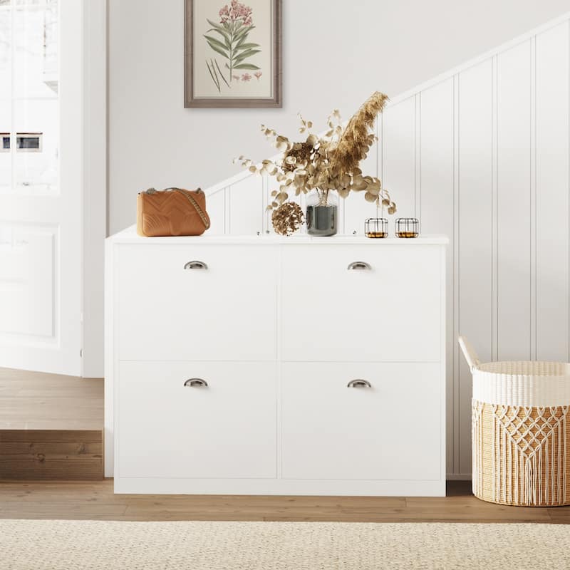 Slim Shoe Storage Cabinet - 4-Drawer Hidden Shoe Rack for Entryway, Hallway, Bedroom - Space-Saving Narrow Design