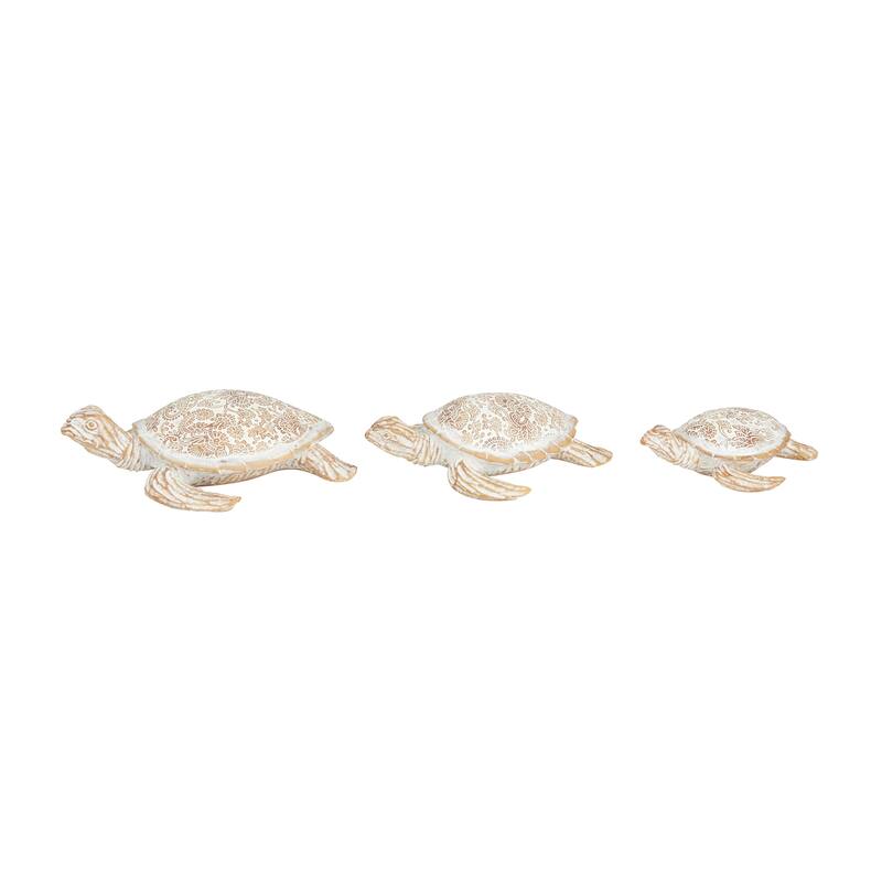 Polystone Turtle Sculpture - Set of 3 Beige - Roche River Decor - 8"W x 9"L x 2"H