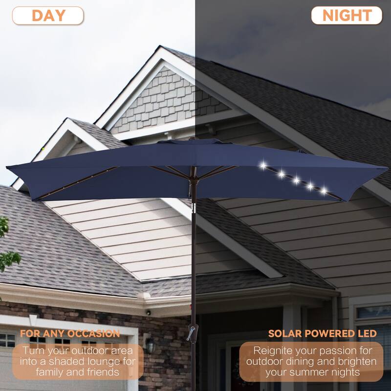 6.5*10ft Rectangular Patio Market Umbrella with LED Lights,Crank & Tilt