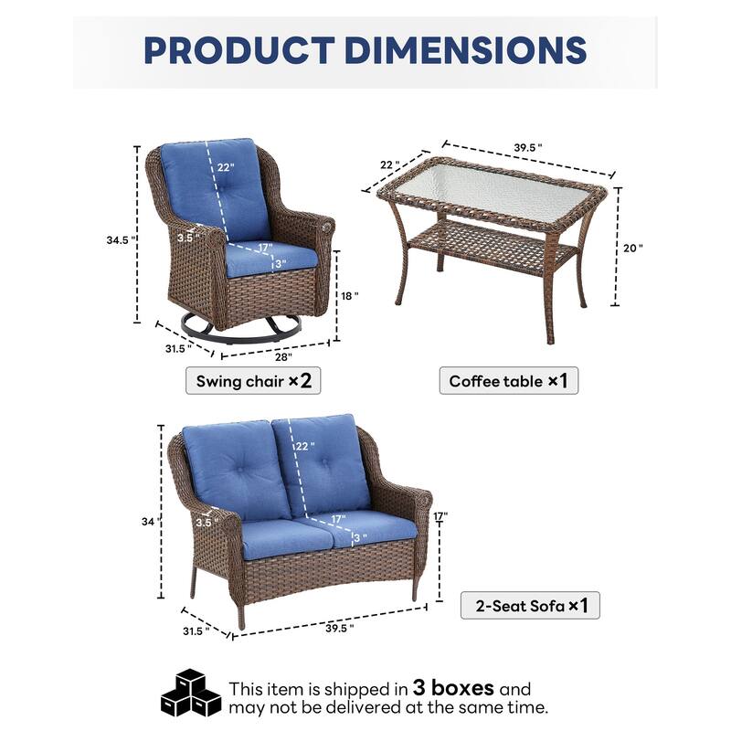 Outdoor Patio 2-Seat Sofa with 2 Swivel Chair Table