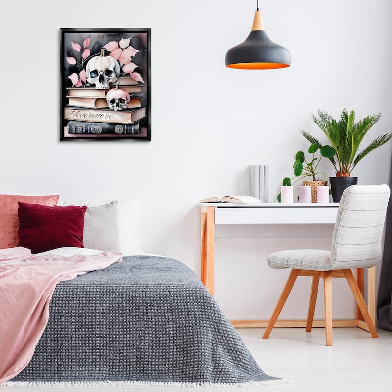 Stupell Spooky Skull Book Stack Framed Floater Canvas Wall Art Design By Tabz Jones