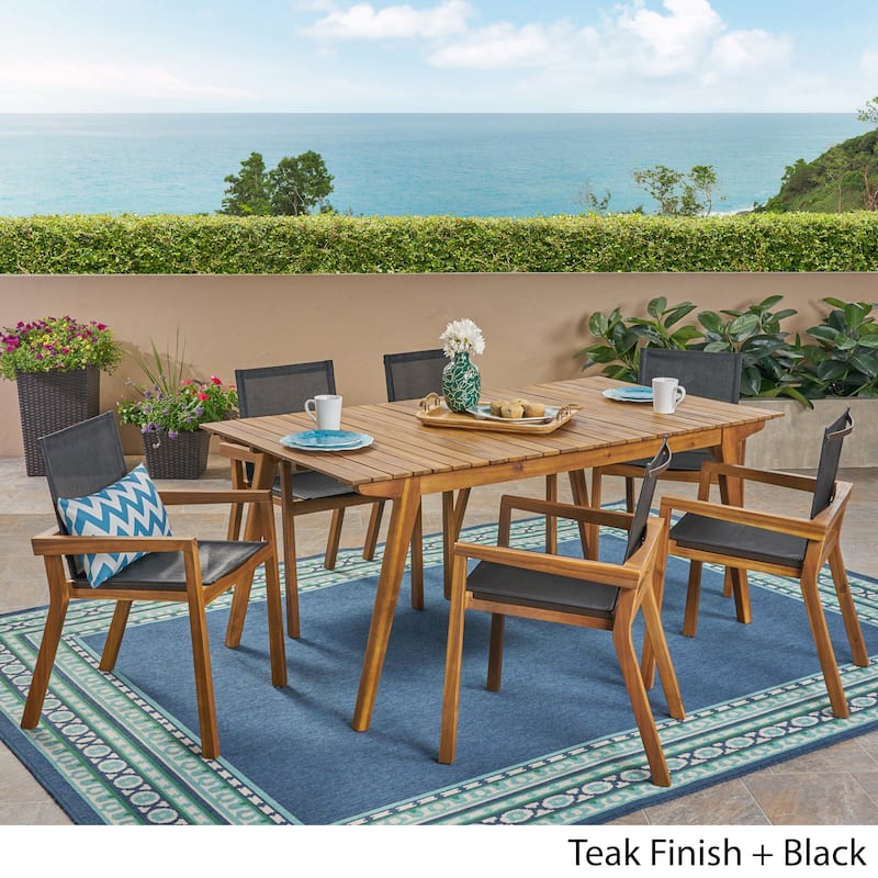 Copperfield Outdoor Acacia Wood 7 Piece Dining Set with Mesh Seats by Christopher Knight Home