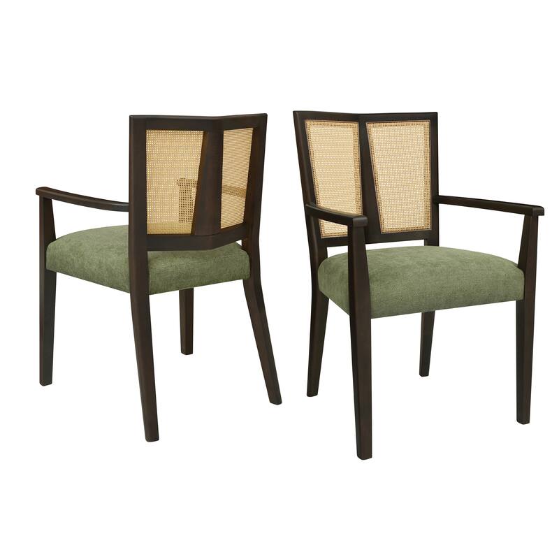 Mid-Century Modern Dining Chair with Rattan Back(Set of 2)