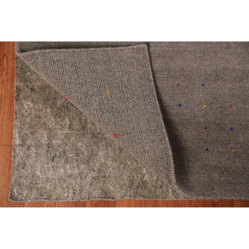 Tribal Gabbeh Indian Area Rug Handmade Grey Wool Carpet - 7'11" x 9'11"