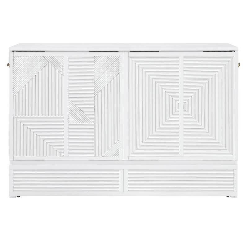 Queen Size Murphy Bed with Large Storage Drawer, USB Ports, and Outlets - Gray, Space-Saving Design