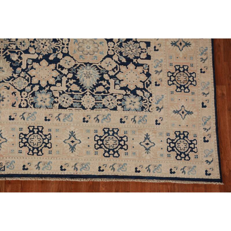 Hand Knotted Oriental 100% Wool Carpet Traditional All-Over Navy Blue & Blues Ziegler Area Rug - 9' 9'' X 8' 3''