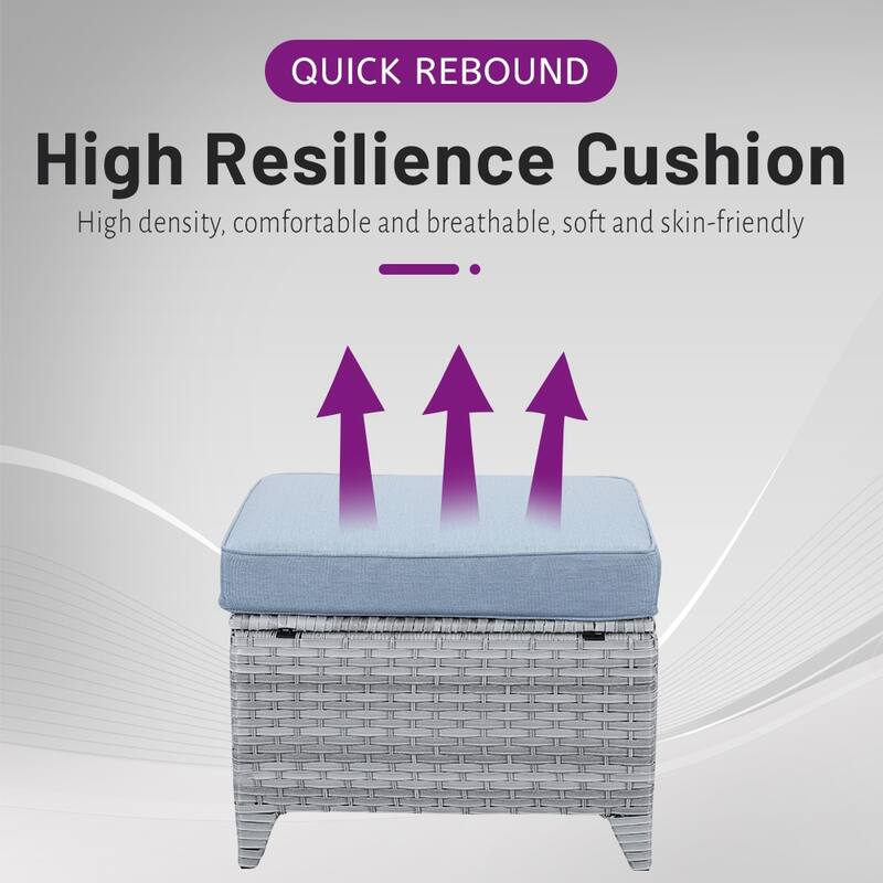 Gymojoy Outdoor Durable Wicker Ottomans with Olefin Cushions