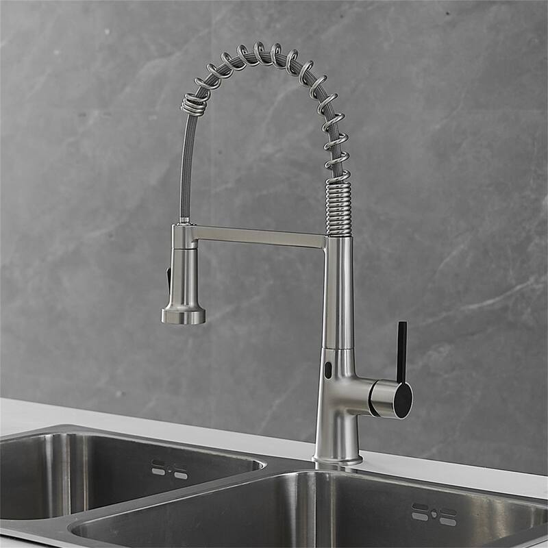 Touchless Kitchen Sink Faucets with Pull Down Sprayer Kitchen Faucet with High Arc Single Handle Motion Sensor Device - Brushed Nickel