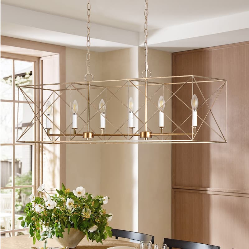 Farmhouse Gold 6-Light Rectangle Kitchen Island Chandelier