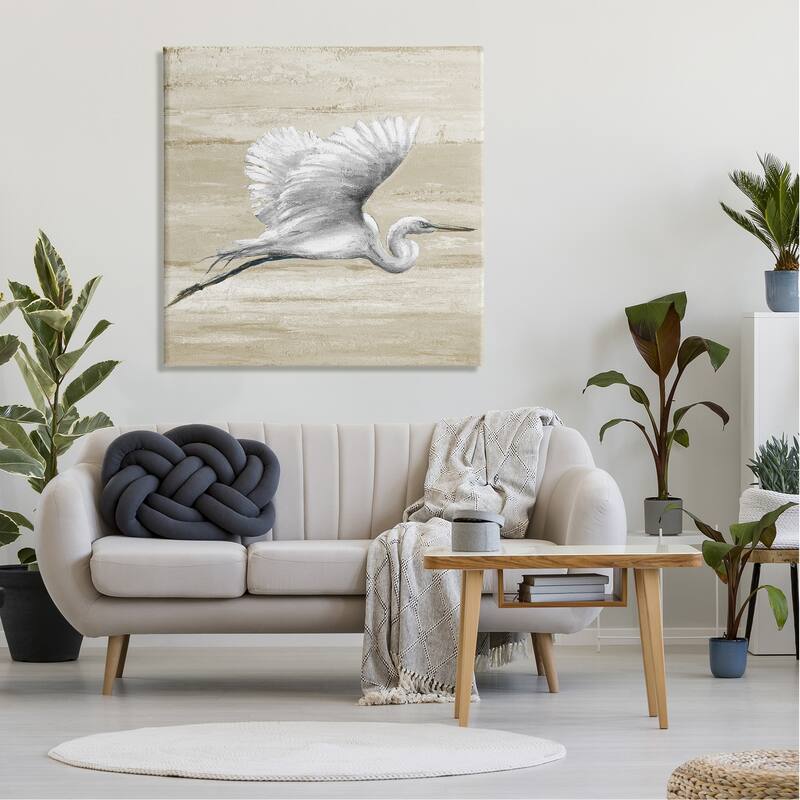 Stupell Flying Heron Sand Textured Background Natural Tones Canvas Wall Art - Grey