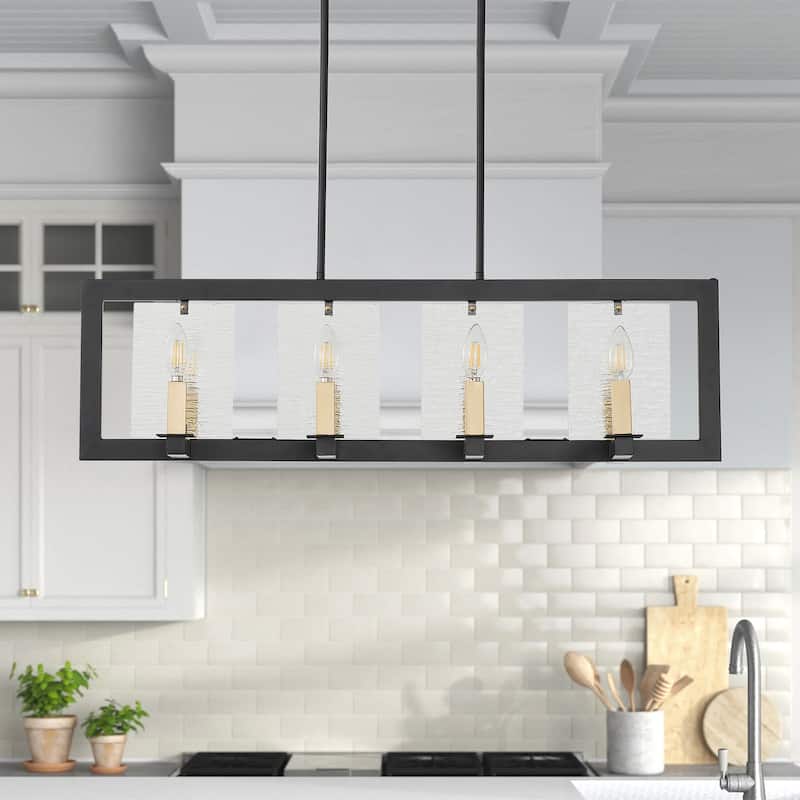 8-Lights Black Finish Dimmable Glass Farmhouse Kitchen Island Lights - 34.6"D×11.8"W×81.8"H (Adjustable) - Black - 34.6"D×11.8"W×81.8"H (Adjustable)