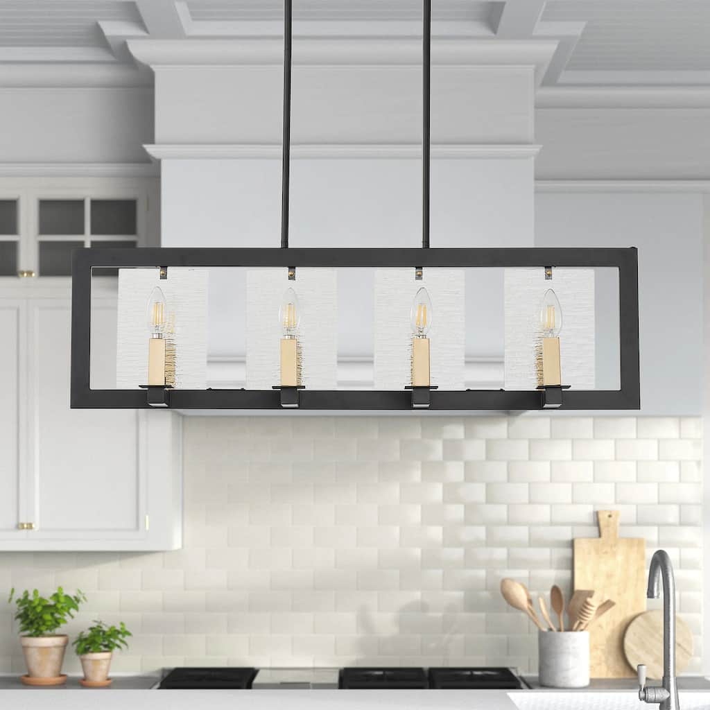 8-Lights Black Finish Dimmable Glass Farmhouse Kitchen Island Lights - 34.6"D×11.8"W×81.8"H (Adjustable)