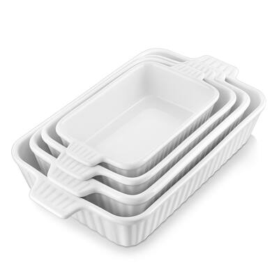 Dishes for Oven, Porcelain Baking Dishes, Ceramic Bakeware Sets of 4, Rectangular Lasagna Pans Deep with Handles