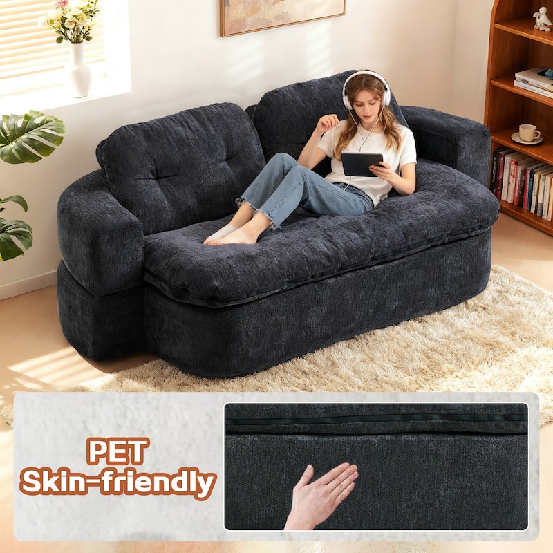 Modern 2-Seater Sofa Sofa Bed with Foldable Sofa Cushions and 2 Throw Pillows, for Living Room and Playroom