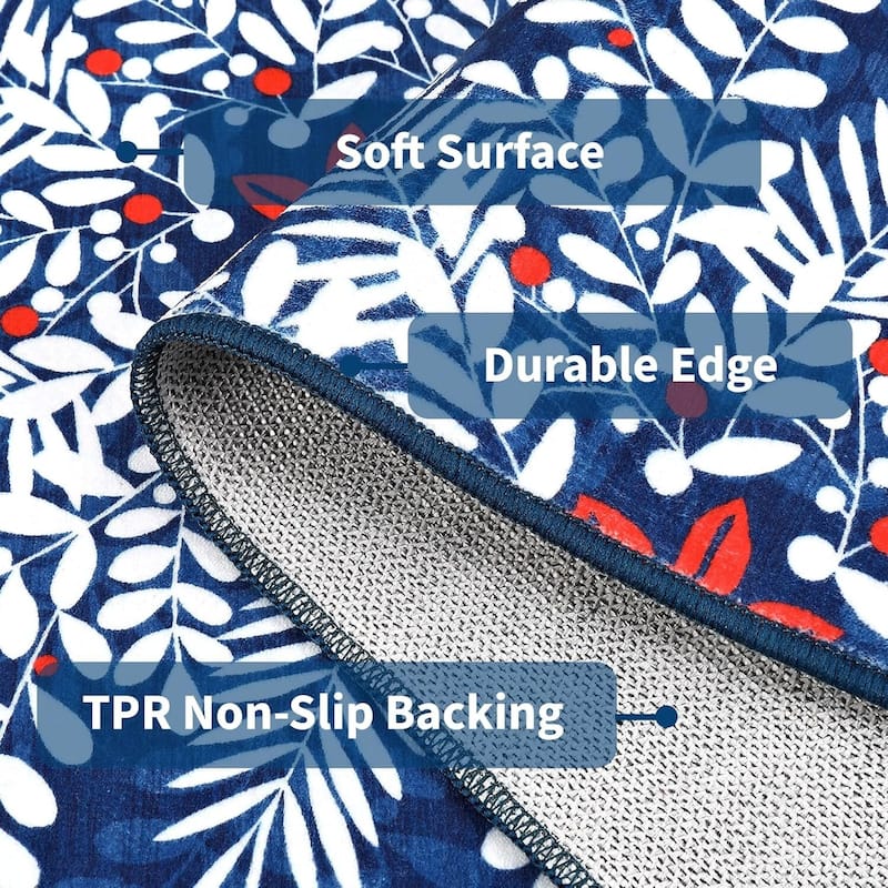 Christmas Snowflake Washable Area Rug, Floor Carpet for Holiday Decor, Blue