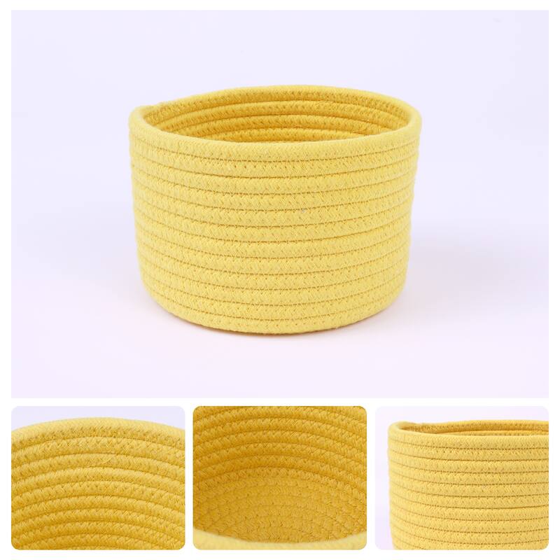 Woven Storage Basket, Shelf Closet Storage Bin for Key Tray Bowl for Entryway Desk, Catchall Home Decor 5.5*5.5*3.5in White - Yellow - 6.5*6.5*4.5in