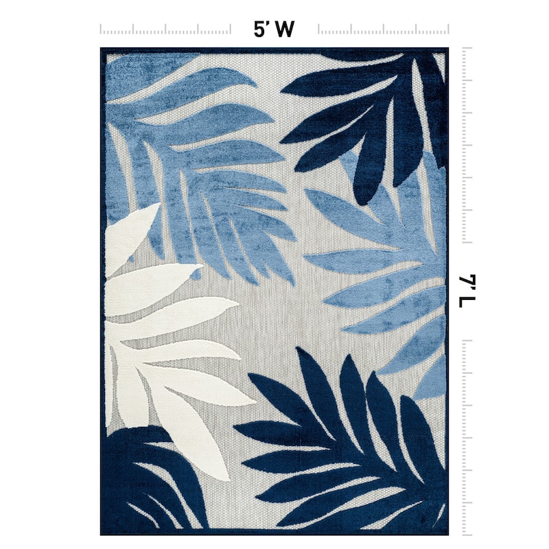 World Rug Gallery Indoor/Outdoor High-Low Textured Area Rug, Palm Easy-Clean Patio Rug