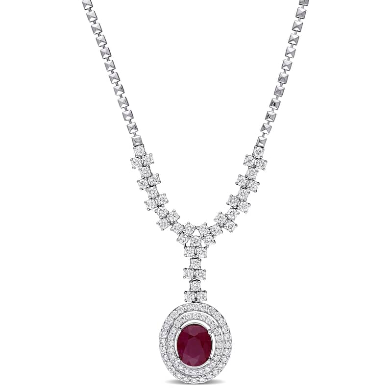 Miadora 3 3/4ct TGW Ruby and 2 3/4ct TDW Diamond Lariat Necklace in 14k White Gold