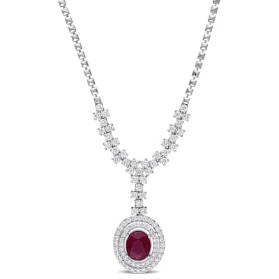 Miadora 3 3/4ct TGW Ruby and 2 3/4ct TDW Diamond Lariat Necklace in 14k White Gold