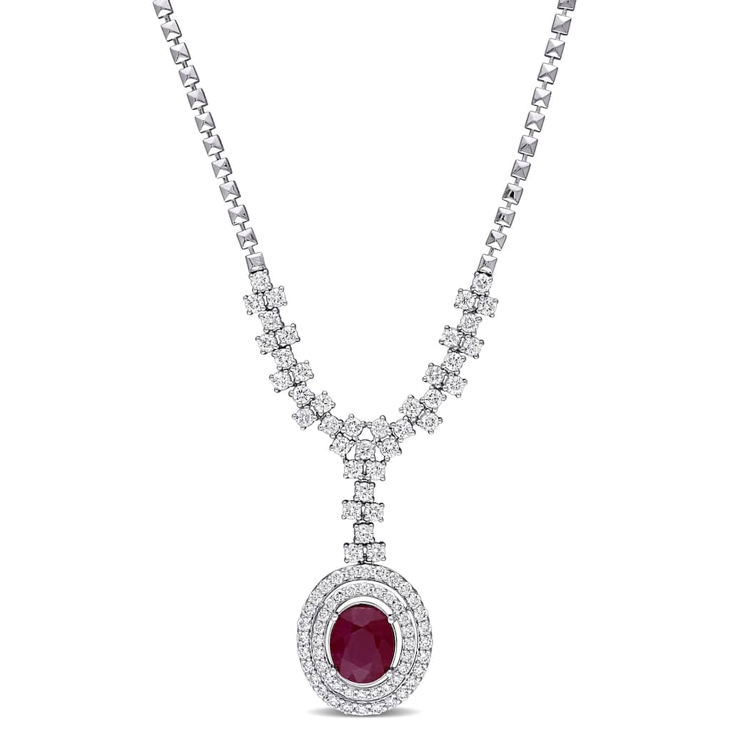 Miadora 3 3/4ct TGW Ruby and 2 3/4ct TDW Diamond Lariat Necklace in 14k White Gold