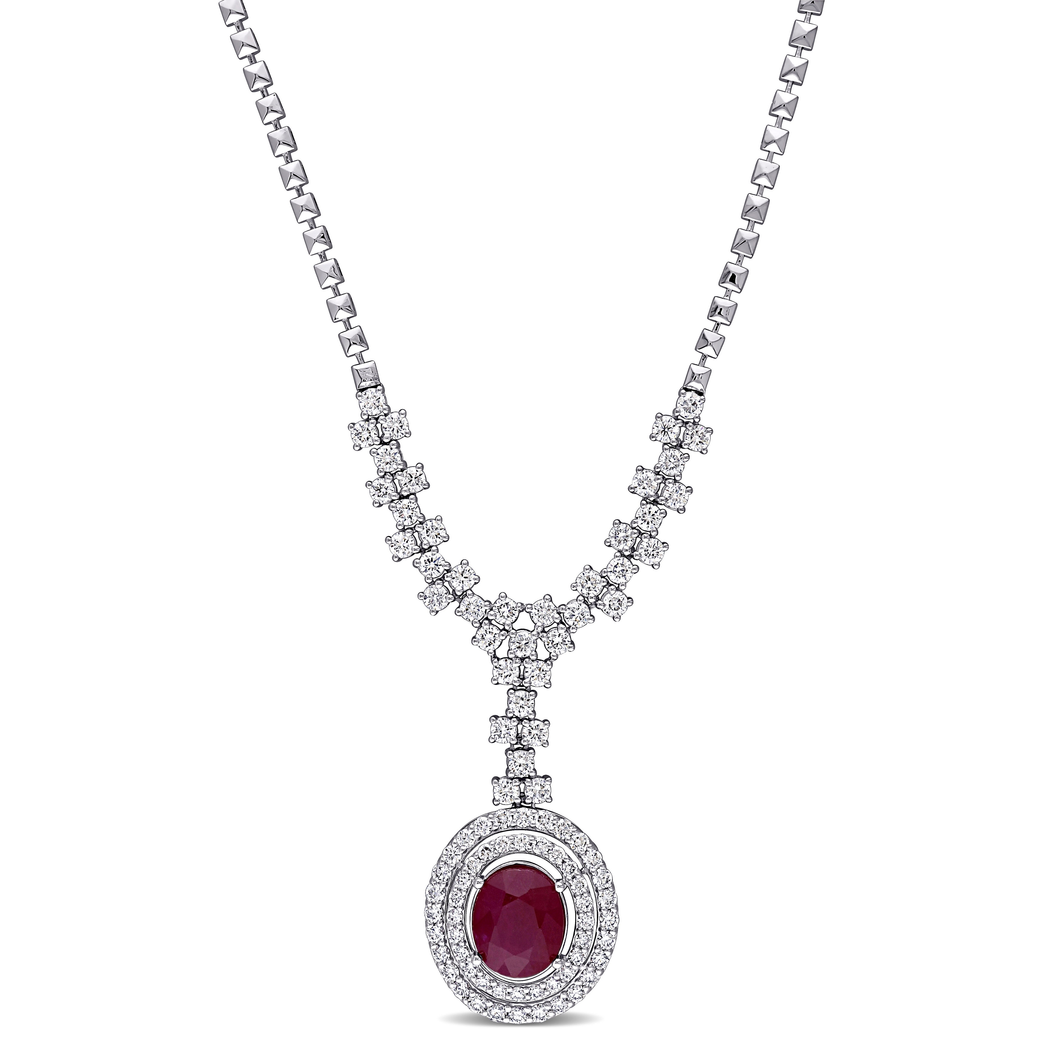 Miadora 3 3/4ct TGW Ruby and 2 3/4ct TDW Diamond Lariat Necklace in 14k White Gold