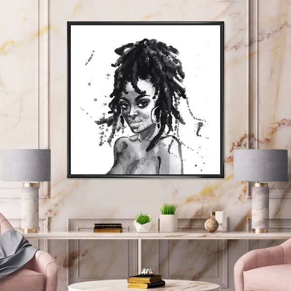 slide 2 of 11, Designart 'Monochrome Portrait of African American Woman II' Modern Framed Canvas Wall Art Print 16 In. Wide x 16 In. High - Black