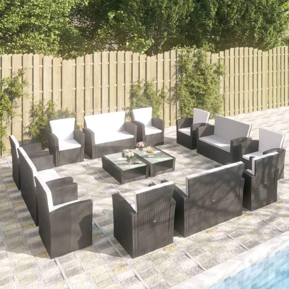 vidaXL Patio Lounge Set Sectional Sofa Set 4 Piece with Cushions Poly Rattan