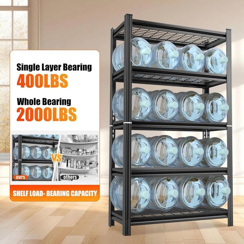 5-Tier Black Metal Storage Shelving Unit with Adjustable Horizontal Shelves for Garage or Kitchen - 35.40”L x 15.70”W x 71.20”H
