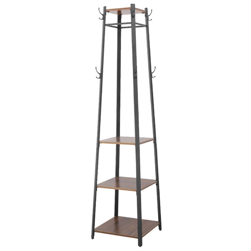 Industrial Coat Rack Stand Hall Tree Clothes Storage Shelves Hooks