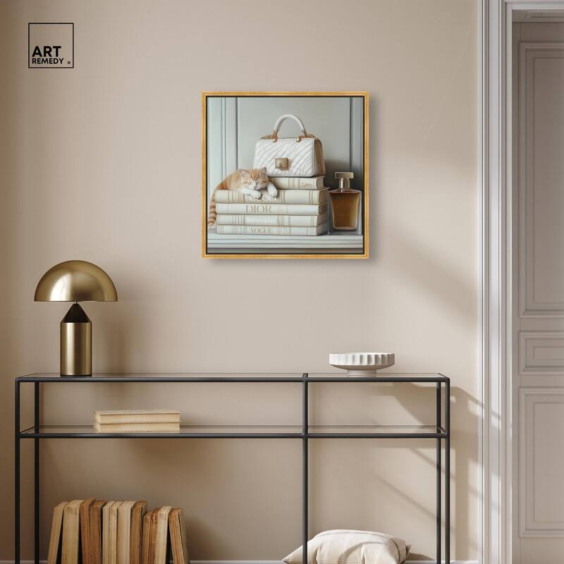 Ivory Books and Kitten Canvas by Art Remedy