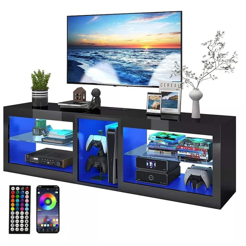 Modern Black High Gloss LED TV Stands 55/65" Entertainment Center - 55 inches