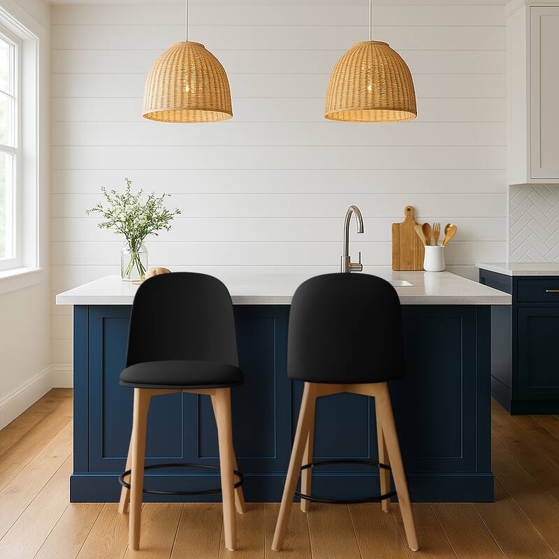Set of 2 Designer Eiffel Chairs Counter Stools With Backs Side Molded Shell Kitchen Office Dining Dowel Bar Patio