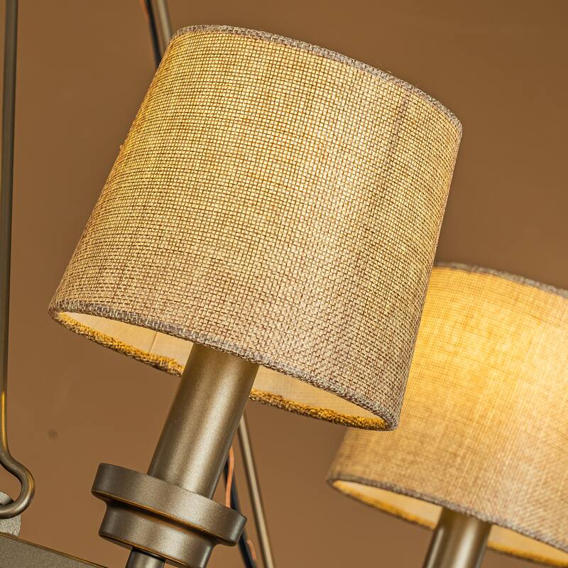 CraftHome 36 in. Transitional to Nautical Modern Oil-Rubbed Bronze 6-Light Chandelier with Warm Fabric Shades for Dining Room
