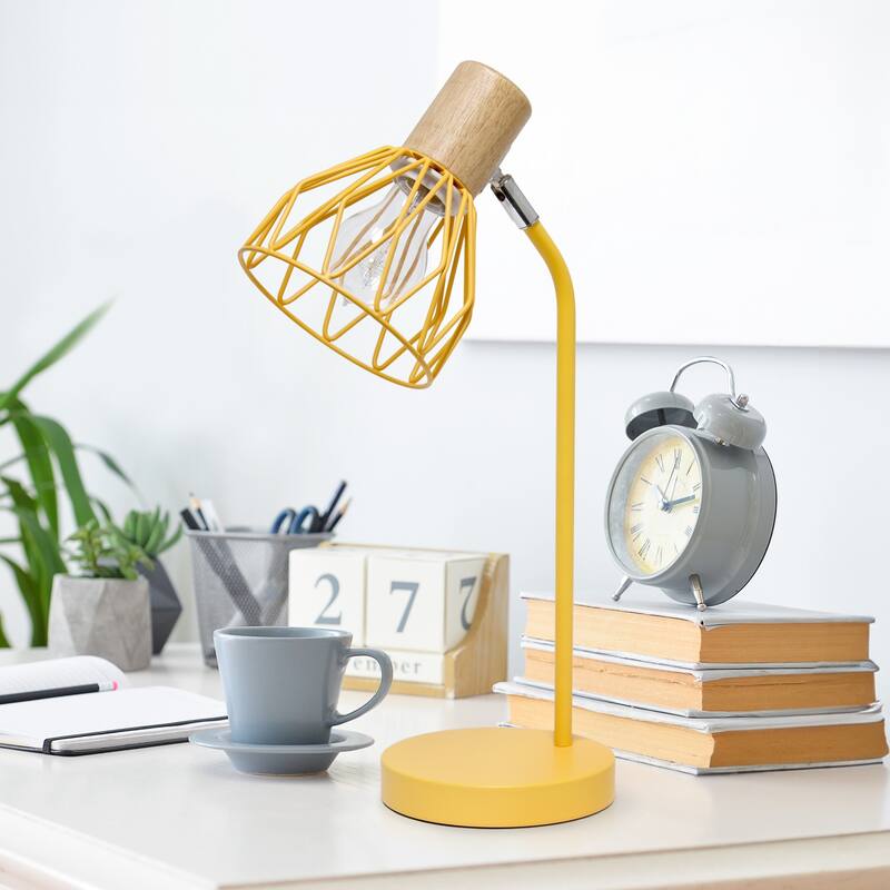 Industrial Farmhouse Adjustable Cage Desk Lamp - 18" - Yellow