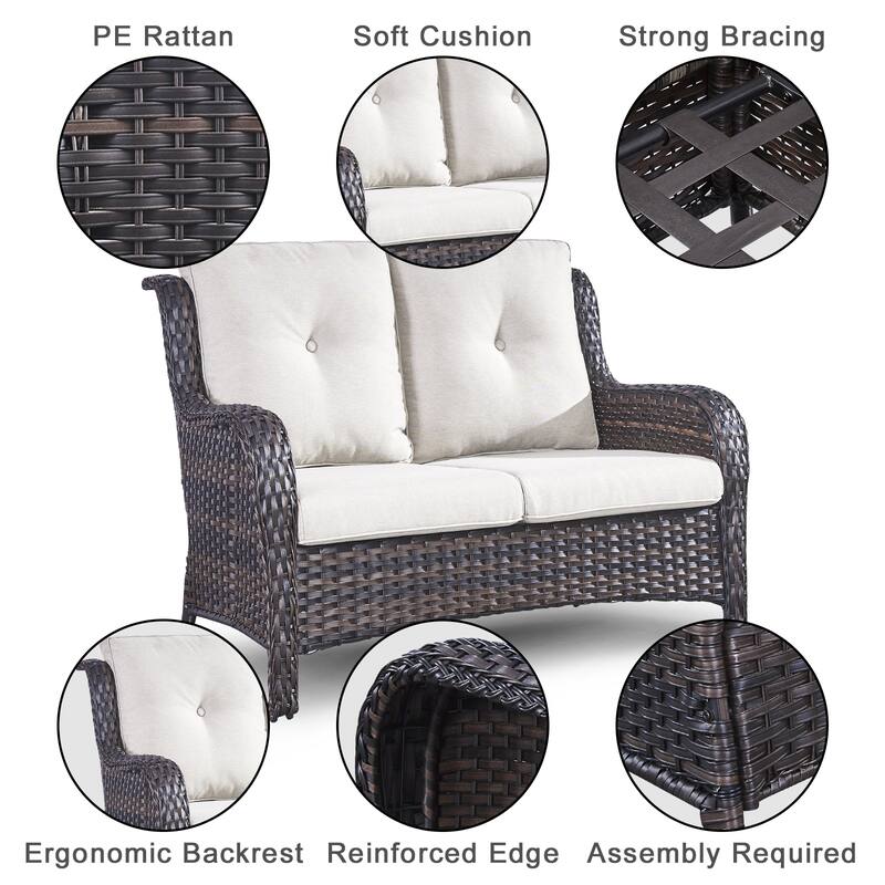 Gymojoy Loveseat Sofa Swivel Chairs with Fire Pit Table