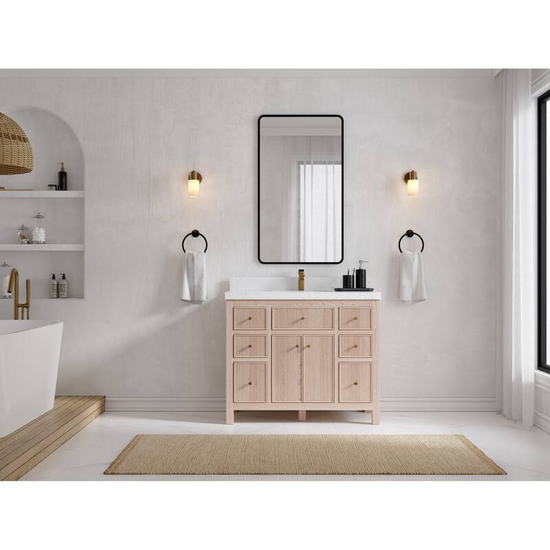 Willow Collections 42 x 22 Sonoma White Oak Wood Single Sink Bathroom Vanity with Quartz or Marble Countertop