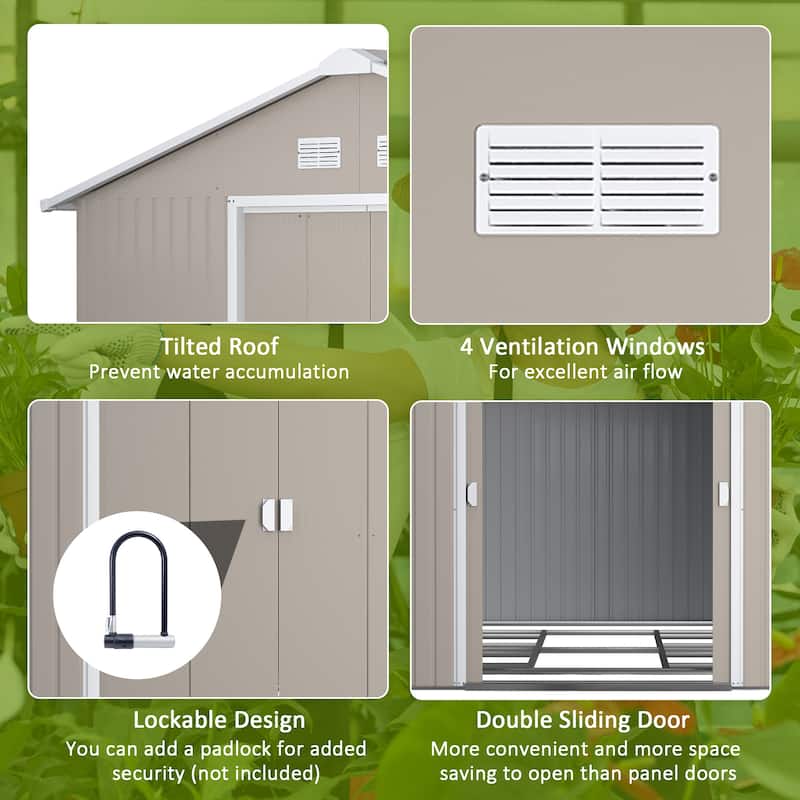 Outsunny 11' x 12.6' Outdoor Storage Shed Organizer, Garden Tool house with Floor Foundation, 4 Vents and 2 Easy Sliding Doors