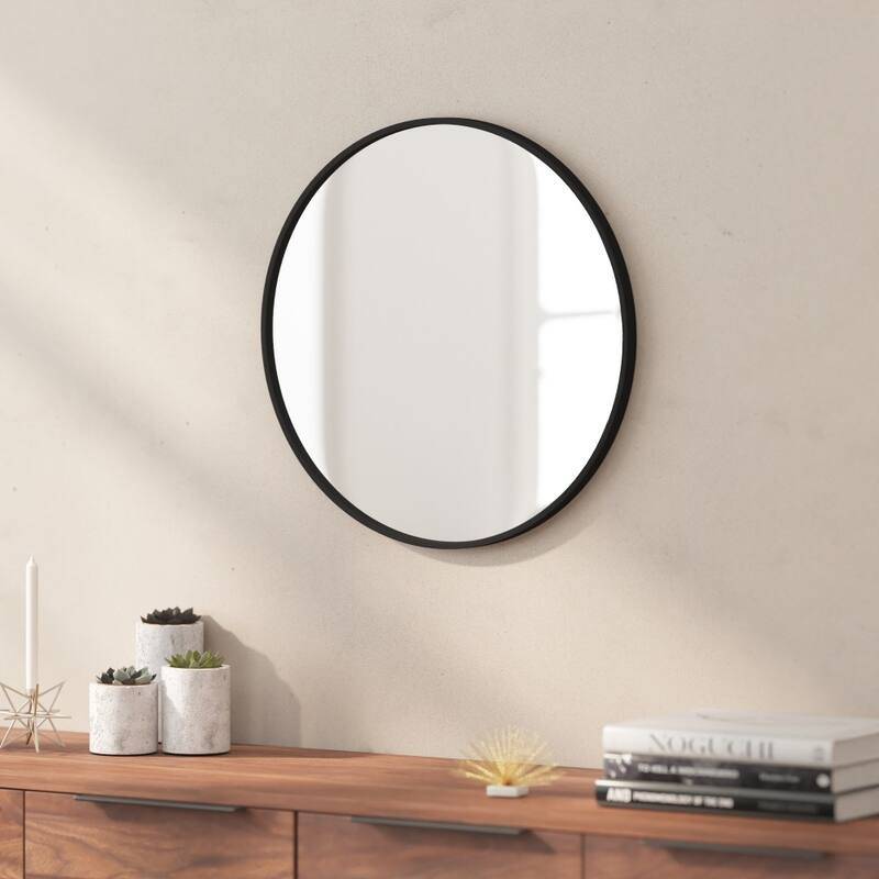 Wall Mount Shatterproof Round Accent Wall Mirror with Metal Frame - 20" - Black