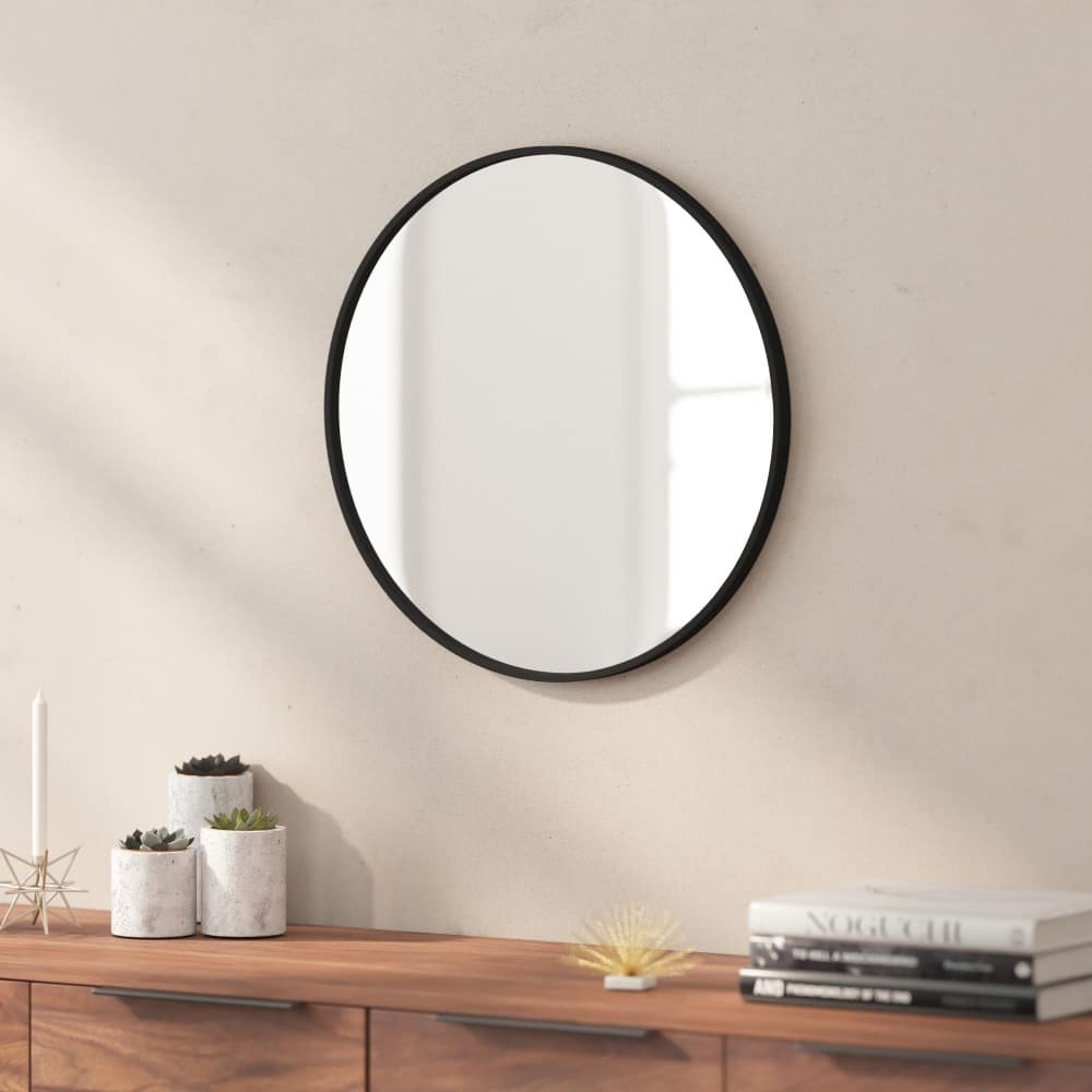 Wall Mount Shatterproof Round Accent Wall Mirror with Metal Frame