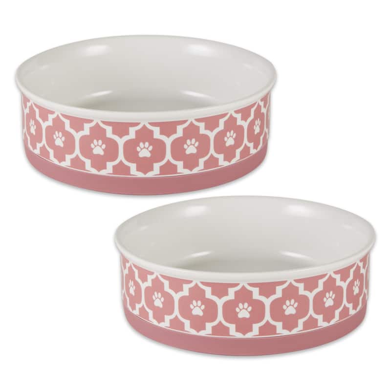 Bone Dry Lattice Pet Bowl (Set of 2) - Rose - Large Set, 7.5x2.4"