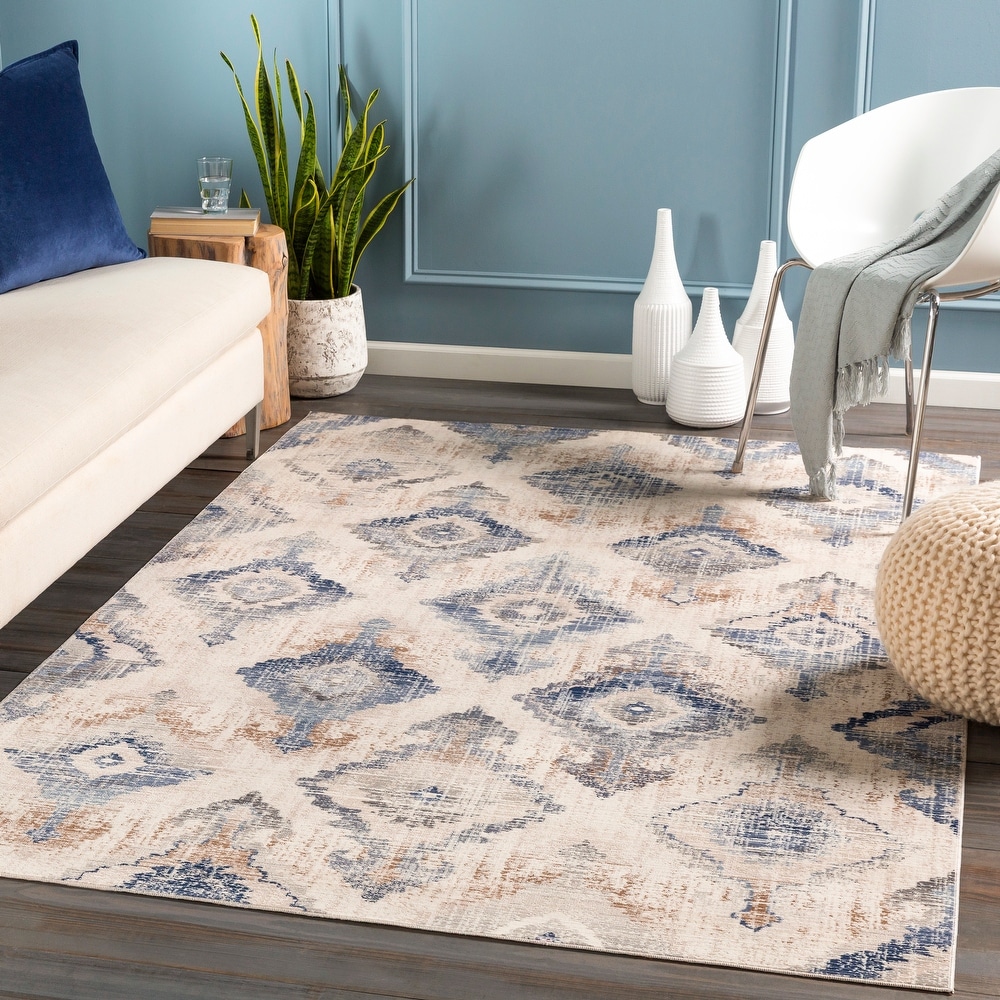 The Curated Nomad Alma Moroccan Fringe Solid Multi Area Rug Blue 5'3" x 7'6" 