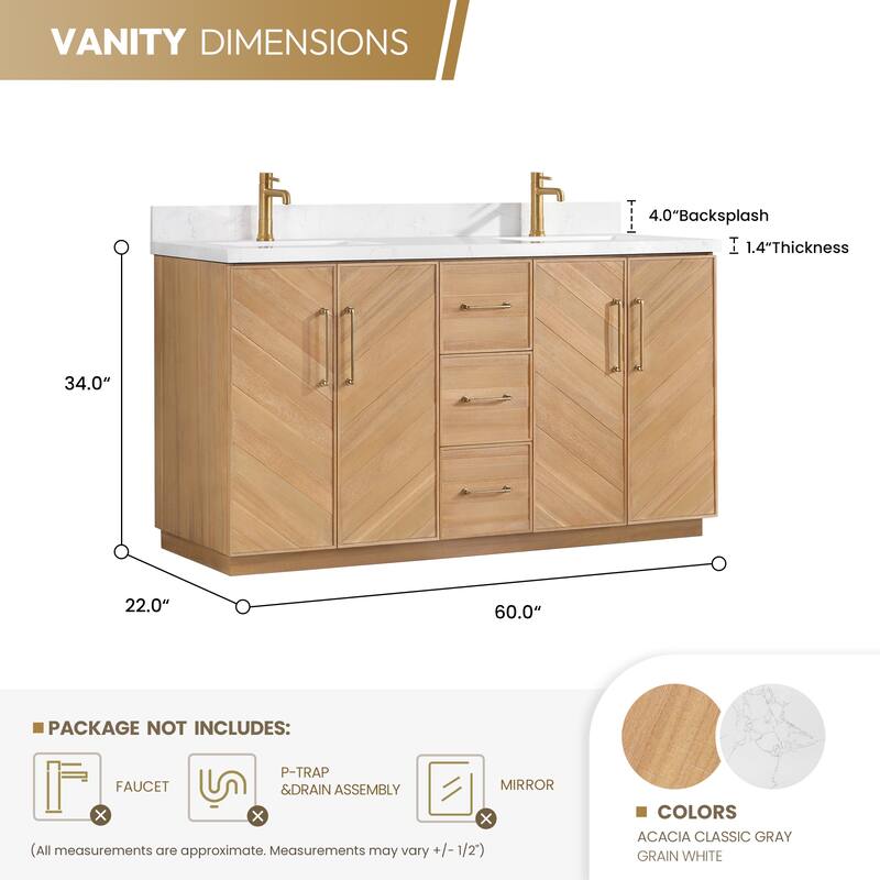 Karachi Bath Vanity with White Grain Stone Top, no Mirror