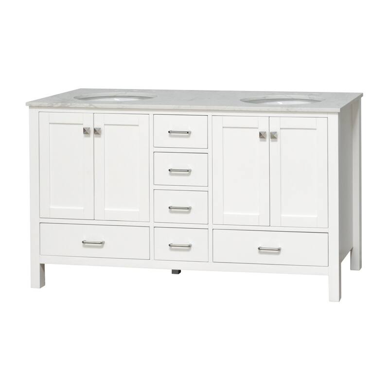 KitchenBathCollection Horizon 60" Double Bathroom Vanity with Engineered Carrara Top
