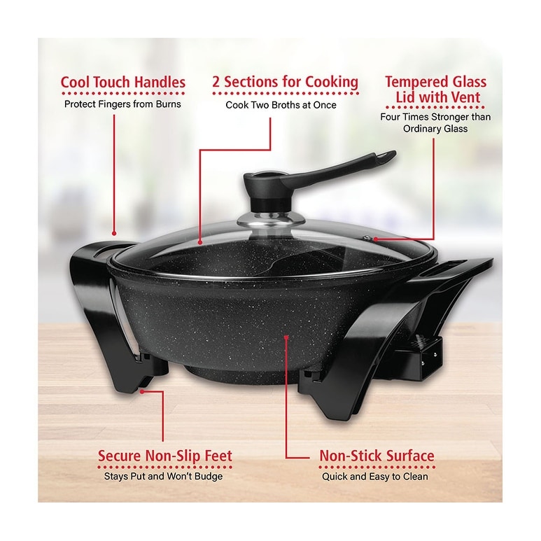 Hot Pot with Grill, Electric Hot Pot and Frying Pan, Shabu Shabu Pot with  Grill, 2 in 1 Indoor NonStick Shabu Shabu Pot and Griddle, Dual Temperature